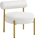 Yaheetech Accent Chair, Modern Tufted Vanity Chair, White | Boucle Fabric Vanity Stool with Gold Metal Legs, Cozy Sherpa Club Chair for Living Room Bedroom Home Office Makeup Room