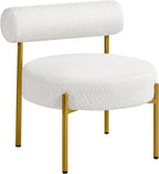 Yaheetech Accent Chair, Modern Tufted Vanity Chair, White | Boucle Fabric Vanity Stool with Gold Metal Legs, Cozy Sherpa Club Chair for Living Room Bedroom Home Office Makeup Room