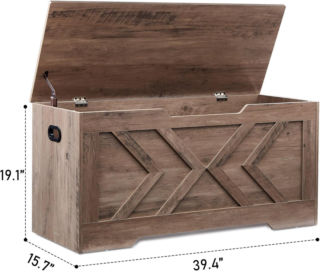 39.4” Storage Bench, Extra Large Entryway Bench with Storage,Storage Chest with 2 Safety Hinges,Blanket Storage,Shoe Storage Chest for Bedroom,Living Room,Easy Assembly. (Greige)