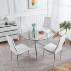 Modern Dining Room Table for 4 People, 36" Round Dining Table with Silver Chrome Metal X-Base, Circle Tempered Glass Dining Room Tables, Small Dining Table Kitchen Tables Dinner Tables