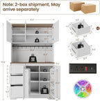 70.8" Tall Pantry Cabinet with LED & Charging Station, Freestanding White Kitchen Storage Cabinet with Spacious Countertop, Adjustable Shelves and Door Side Racks for Dining Living Room