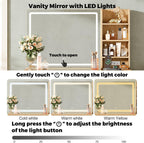 47“Makeup Vanity Desk with Mirror and Lights, Vanity Desk with 7 Drawers & Storage Shelves, Vanity Table with Power Outlet, 3 Color Modes & Adjustable Brightness Dressing Table, Bedroom,Wood