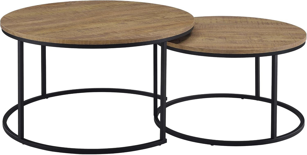 35" Textured Mango Wood Nesting End Table, Nesting End Tables with Open Metal Frame, Coffee Table Set with Flexible Layout for Modern Indoor Lounge Areas, Mango Color