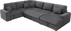 130" Sectional Couches for Living Room, Modular Sectional Sofa, Grey | Sofa Converts to Sleeper, Throw Pillows