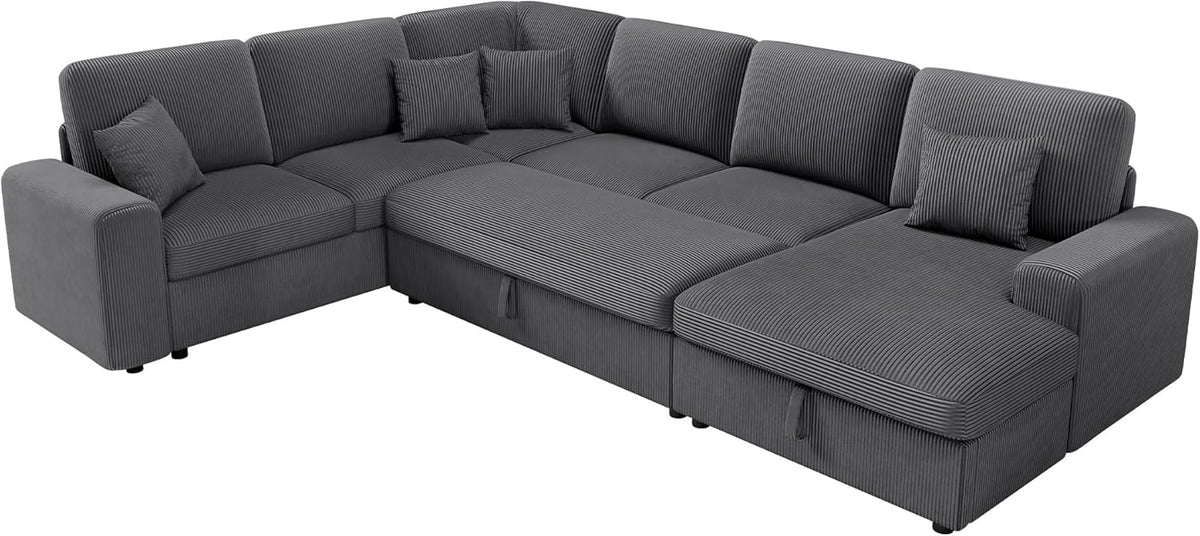 130" Sectional Couches for Living Room, Modular Sectional Sofa, Grey | Sofa Converts to Sleeper, Throw Pillows