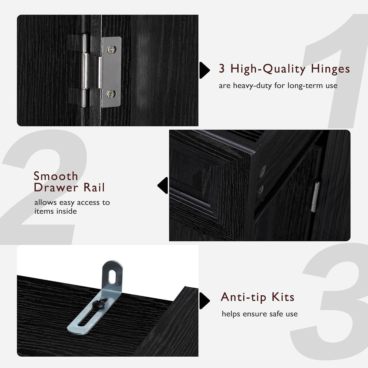 Tall Kitchen Pantry with 3 Pull Out Storage Organizers,Farmhouse Embossed Texture Storage Pantry with 6 Door Shelves,Freestanding Cupboard for Kitchen,Dining Room (Black-PC)