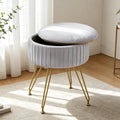 Round Vanity Stool with Storage Ottoman, Vanity Chair for Makeup Room with Removable Cover, Small Footrest Ottoman for Home, Living Room, Bedroom (Grey)
