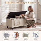 Homebeez 41" Linen Storage Ottoman Bench with Button Tufted Top & Wooden Legs, Upholstered Storage Bench for Bedroom, Entryway, Living Room