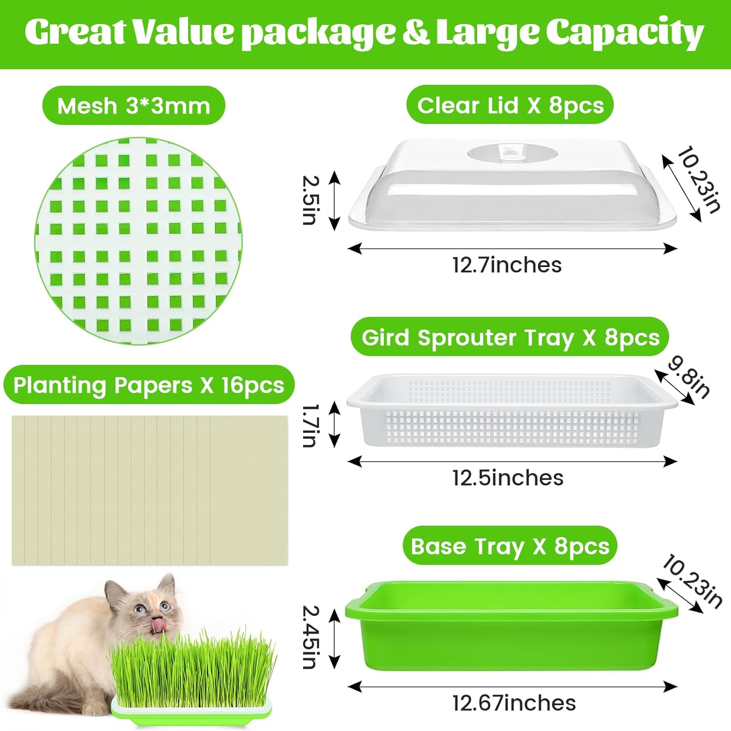 Legigo 8 Pack Seed Sprouter Trays with Lids- Soil-Free Cultivation Germination Tray, BPA Free Micro Greens Growing Trays Seed Sprouting Trays Kit with Germinating Paper for Wheatgrass, Beans and More