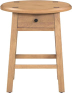 Solid Rubberwood Round Side Table with Drawer, Natural Oak Painted Finish Sofa End Table & Nightstand for Living Room, Bedroom