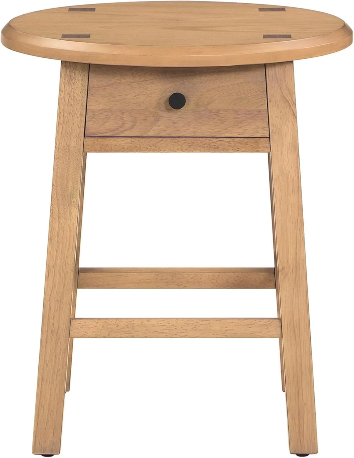 Solid Rubberwood Round Side Table with Drawer, Natural Oak Painted Finish Sofa End Table & Nightstand for Living Room, Bedroom