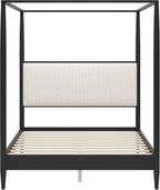 Merax Black Queen Size Canopy Bed Frame with Boucle Headboard and 4 Poster