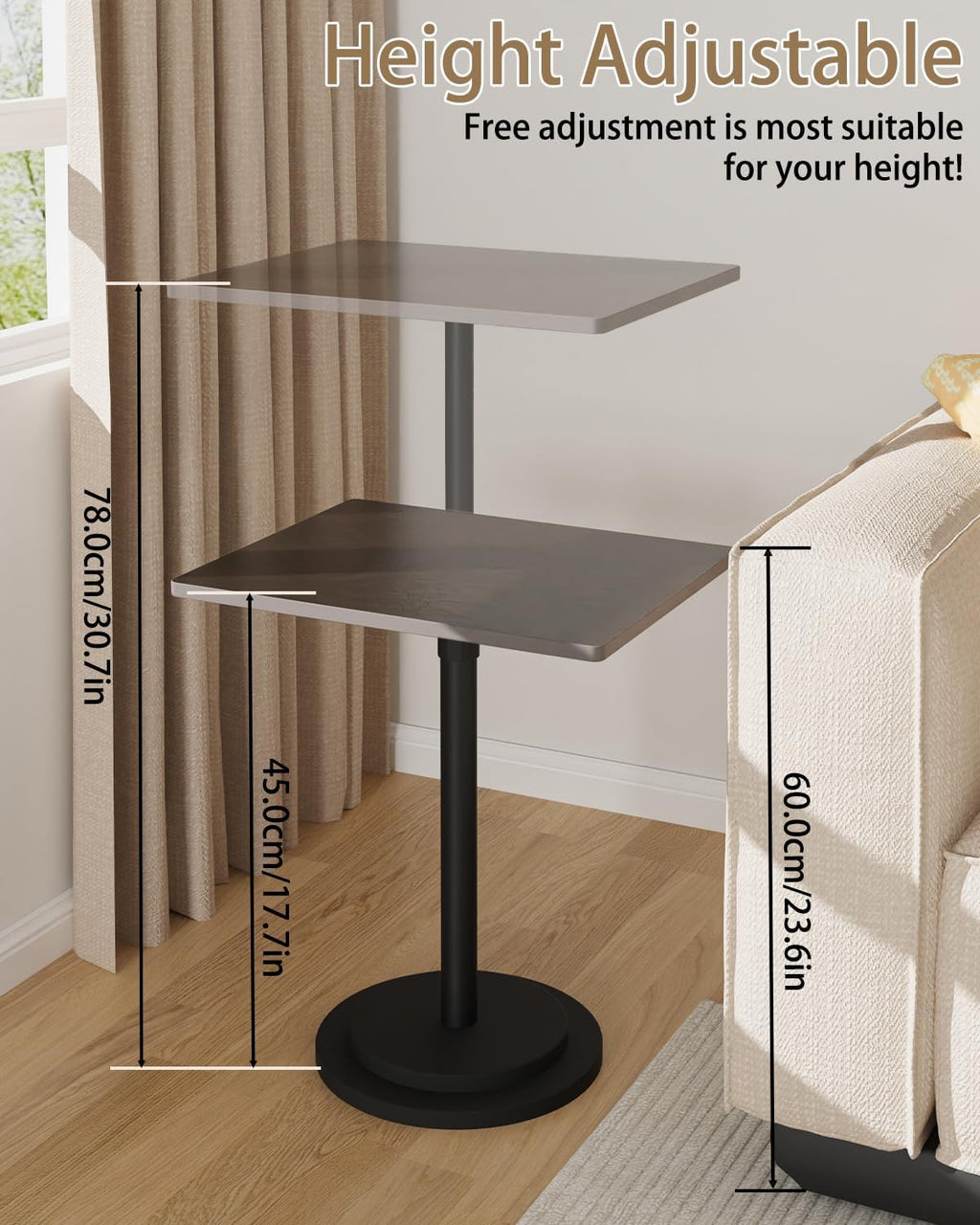 Small Side Table, Height Adjustable Nightstand, Square Indoor Metal Plant Stand, for Living Room, Bedroom, Office, Bathroom, 1 Pack, Dark Brown, GBZ001RZ-1