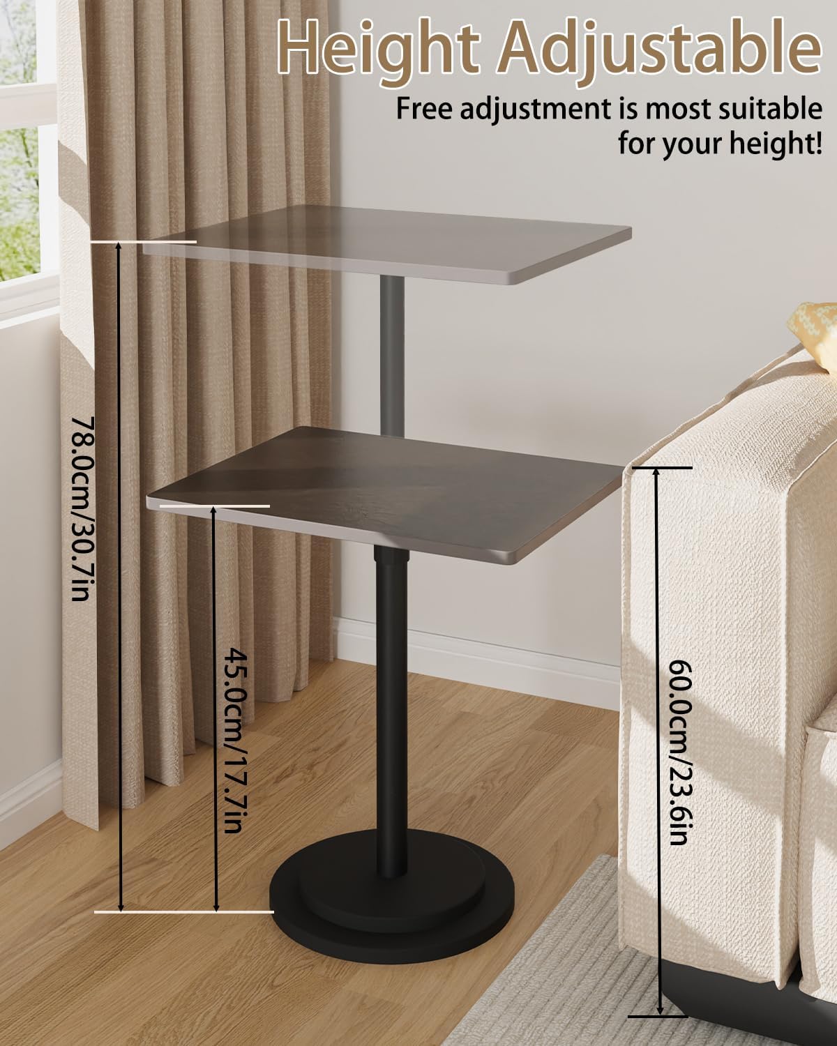 Small Side Table, Height Adjustable Nightstand, Square Indoor Metal Plant Stand, for Living Room, Bedroom, Office, Bathroom, 1 Pack, Dark Brown, GBZ001RZ-1