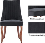 Aoowow Linen Upholstered Black Dining Chairs Set of 2,Farmhouse Channel Tufted Accent Side Chair High Back,Sillas De Comedor,Armless Neutral Fabric Kitchen Chair Solid Wood Legs (Rustic Black 1 Pair)