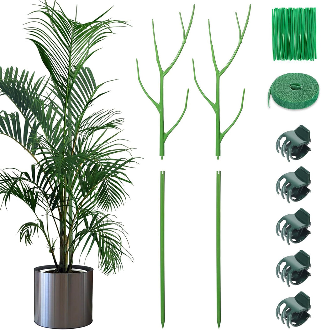 2 Pack 27.56" Detachable Twig Plant Support Stakes Set, Blends in to Plant, Branch Plant Sticks with Orchid Clips Twist Plant Ties, Twig Trellis for Indoor Outdoor Plants Potted Plants Flower