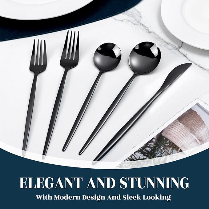 NOCCUR 40-Piece Stainless Steel Black Silverware Set for 8 - Black Utensils Set Include Knives Spoons and Forks for Home&Party