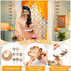 LemonRoad 2 Set Diwali Hanging Urli Bowl Metal Lotus Floating Diya Pot for Flowers & Decor Wall Hanging Uruli Candle Holder for Mandir, Diwali Gift, Indian Traditional Festival Decoration
