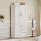 White Armoire Wardrobe Closet: 75" Large Wardrobe Closet with 6 Drawers, Bedroom Armoires with 4 Doors, Wooden Tall Closets Cabinet for Hanging Clothes (63")