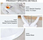 47" White Round Glass Dining Table Set 4 | Marble Pattern Kitchen Table with 4 PU Chairs, Modern High Glossy White Base Table for Kitchen Dining Room