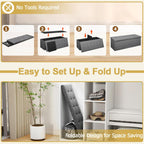 43" Folding Storage Ottoman Bench, End of Bed Foot Rest Stool with Removable Divider & Side Pocket, Storage Chest for Entryway, Living Room, Bedroom, 660 lbs Weight Capacity (Dark Grey)