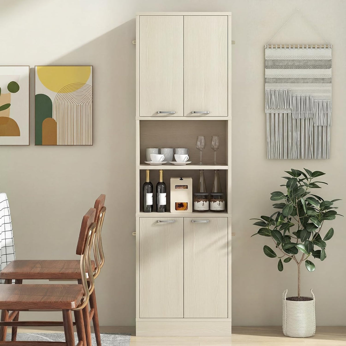 Giantex Kitchen Pantry Cabinet, 75'' Tall Freestanding Cupboard with Doors & Shelves, Safety Hinges & Anti-Tipping Devices, Storage Sideboard for Dining Room, Living Room (Light Oak)