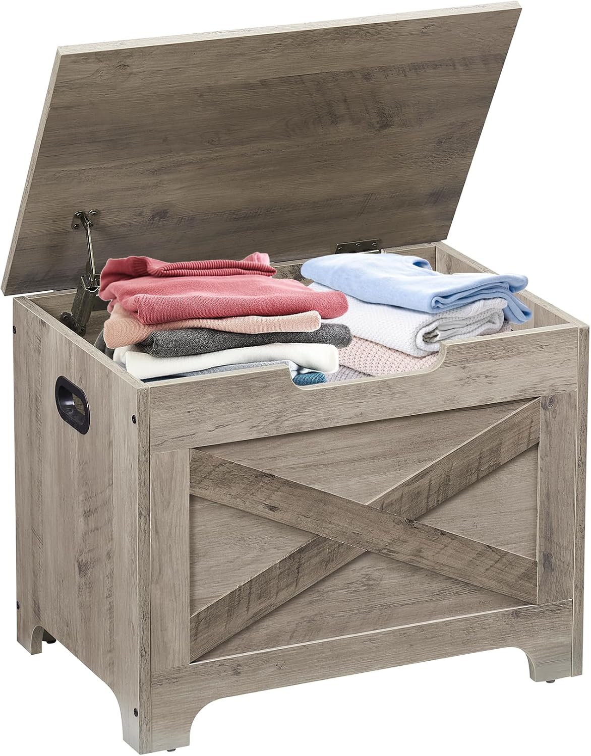 IDEALHOUSE 23.6" Storage Bench with 2 Safety Hinges, Grey | Retro Wooden Storage Chest, Loads 300 lb, Easy Assembly, Storage Ottoman Bench for Bedroom Entryway Living Room