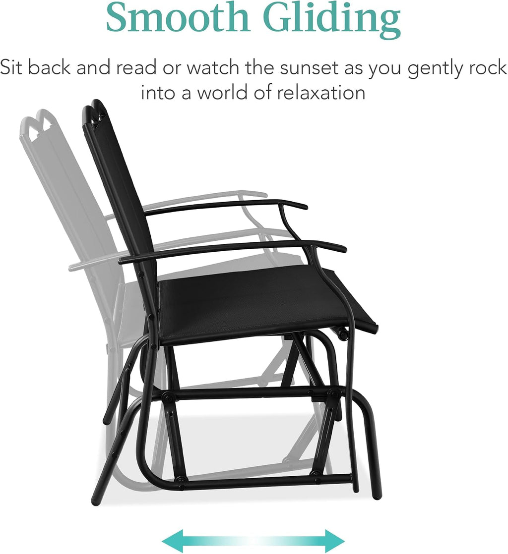 Best Choice Products 2-Person Outdoor Patio Swing Glider Steel Bench Loveseat Rocker for Deck, Porch w/Textilene Fabric, Steel Frame - Black