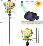 Starryfill Solar Cross Lights with Three Flowers, Solar Metal Stake with Led Warm White Lights Decorative for Outdoor Remembrance Sympathy Grave Gifts