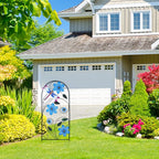 Garden Decor for Outside, YEAHOME 34 Inch Decorative Garden Stakes with Flowers Dragonflies, Metal Spring Yard Decorations for Outdoor Patio Lawn Backyard Blue