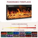 oneinmil 70" Fireplace TV Stand with 3-Sided Glass Fireplace, Modern Wood Entertainment Center with LED Lights and Glass Door, 36" Fire Place TV Stands for Living Room, Black