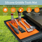 Silicone Griddle Tools Mat for Blackstone，Side Shelf Heat Resistant Spatula Mat，16x11.5 Inch Large Silicone Grill Pad with Drip Pad(Orange)