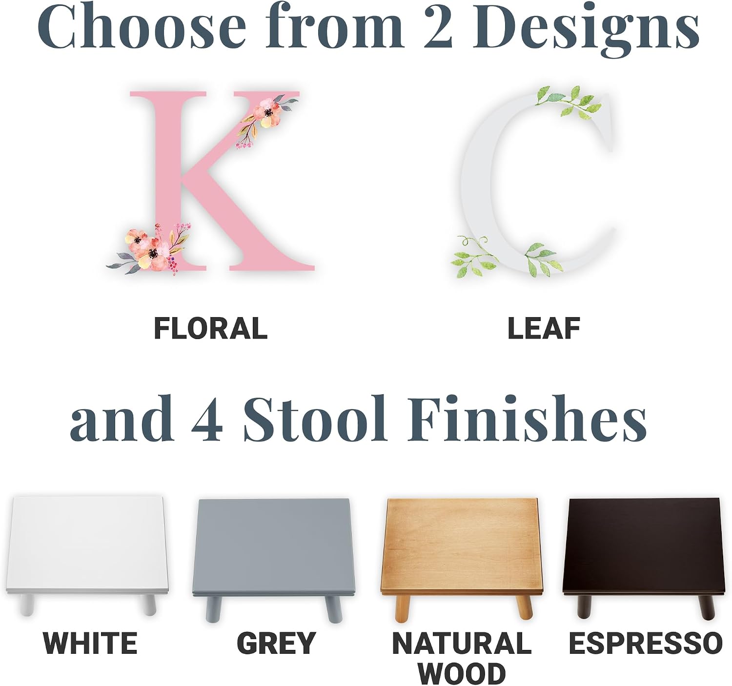 Let's Make Memories Personalized Step Stool - for Ages 3+ - Wood - Floral Design - Gray