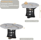 Extendable Dining Table 43"-59" for 4-6, White Faux Marble Round Kitchen Dining Room Table with 2 Tier Storage Shelves, Expandable Round to Oval Dinner Table with Storage for Kitchen Living Room