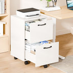DUMOS 2 Drawer Storage Cabinet, Rolling Under Desk Storage, White | Not for Hanging Files, Printer Stand, Lockable Wheels, Mobile Wood Home Office Organizer