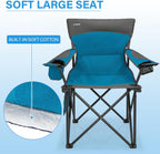 Oversized Camping Chair for Adults - 2 Pack Padded Lawn Chairs with Cup Holder & Side Pocket,Heavy Duty Folding Outdoor Chairs for Camp,Sports,Picnic,Beach,Blue
