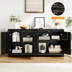 ONBRILL 60" Buffet Cabinet with Storage, 4 Doors Sideboard Buffet Cabinet with Adjustable Shelves, Modern Coffee Bar Console Table for Living Room, Kitchen, Entryway, Black