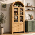 71" Tall Arched Kitchen Pantry Cabinet, Modern Farmhouse Wood Kitchens Storage Cabinets, Cupboard for Dining Room, Kitchen, Bathroom, Natural