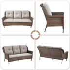 Patio Couch Outdoor Wicker Sofa - Heavy Duty All-Weather Brown Rattan 3-Seater with High Back and Comfortable Thick Cushions for Garden Back Porch Poolside Apartment - Beige