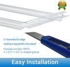 10 PCS Polycarbonate Greenhouse U Connector Profile 4ft Length Fits 0.32’’ & 0.4’’ Twin-Wall Polycarbonate Panels Duty Dust Rain & Moisture Protection Durabler (U-Clip 4' × 0.71’’ × 0.4’’)