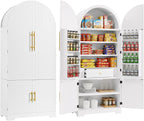 72" Tall Morden Kitchen Pantry Cabinet with 8 Door Shelves, Morden Storage Cabinet with 3 Adjustable Shelves, Hidden Drawer, Versatile Cupboard for Kitchen, Dining & Bathroom (Arched, White)