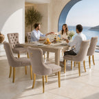 Upholstered Dining Chairs Set of 6, Velvet Wingback Chair with Ring Pull | Kitchen Chairs, Dining Room Chairs, Modern Dining Chair, Dinning Seat, Sillas de Comedor, Taupe Velvet, Gold Tube Legs