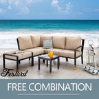 Festival Depot Patio Ottoman Outdoor Footstool with 4.3 Cushion Small Seat All Weather Metal Furniture for Deck Poolside Yard, Grey, PF20150