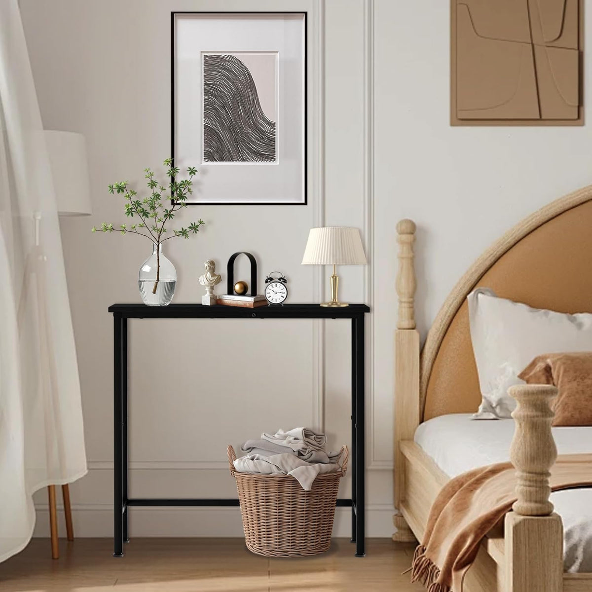 Narrow Console Table, 29.5" Small Entryway Table, Thin Hallway Tables, Slim Sofa Side Tables for Hallway, Living Room, Bedroom, Foyer, Wood-Grained Black