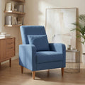 COLAMY Mid-Century Modern Accent Chair, Fabric Upholstered Living Room Chair with Back Pillow & Solid Wood Legs, Comfy Armchair for Living Room, Bedroom, Single Sofa, Blue