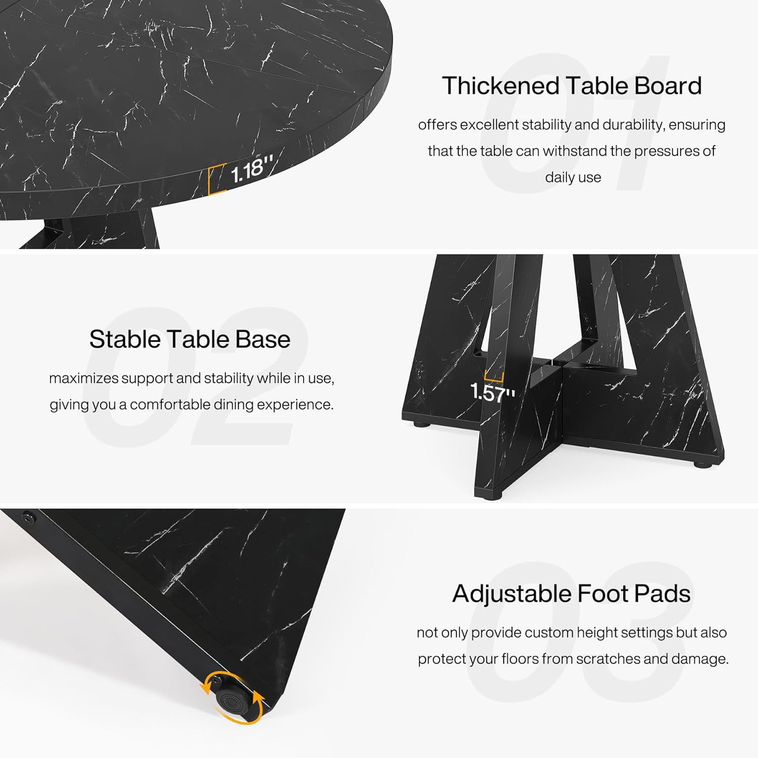 Tribesigns 47 inch Round Dining Table Wood Kitchen Table for Dining Room, 47" Dinner Room Tables for 4-6, Farmhouse Accent Furniture with Wooden Tabletop and Cross Base, Marbled Wood