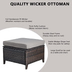 Outdoor Ottomans Patio Foot Rest - 2 Piece Wicker Rattan Ottoman Footrests Footstools with Comfortable Cushions for Patio Porch Deck Balcony Garden(Brown Wicker/Grey Cushion)