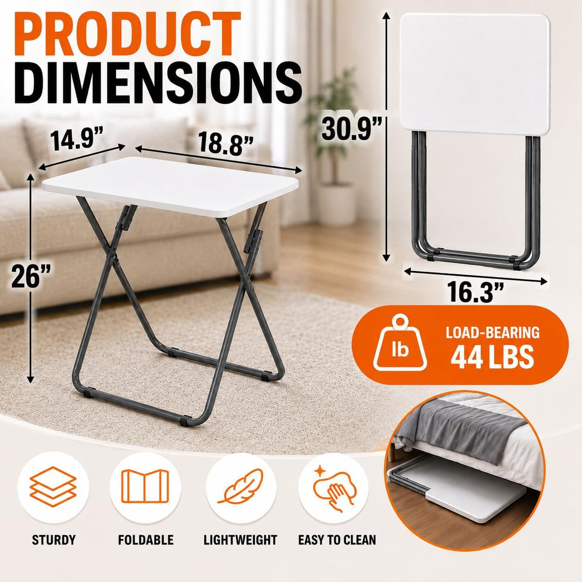 Gocamptoo Portable Folding TV Dinner Tray Table Set of 2 | No Assembly Required TV Dinner Table with Sturdy MDF Top