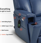 MCombo 500lbs Heavy Duty Lift Chair for Elderly, Extra Wide Dual Motor Power Lift Recliner with Hidden Cup Holders, USB Charging, Breathable Faux Leather R7777 (Blue)