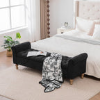65.75" Modern Upholstered Ottoman with Storage, End of Bed Storage Bench with Rolled Armrest and Wood Legs, Comfy Napped Fabric Ottoman Bench for Living Room, Entryway, Dormitory, Bedroom (Black+A)
